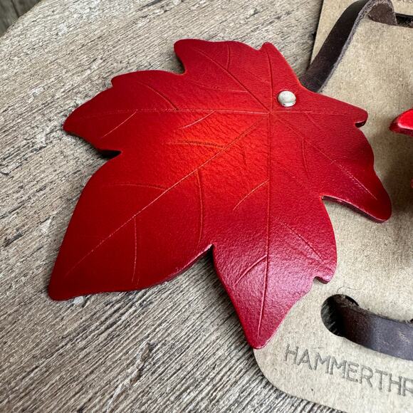 Leather Purse Charm Maple Leaf Bag Charm Genuine Leather Purse Keychain NEW - Picture 5 of 5